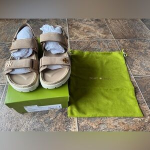 NEW!!! Tory Burch Kira Rope Suede Sport Sandal- Ceramic Taupe 200- Women’s 7M